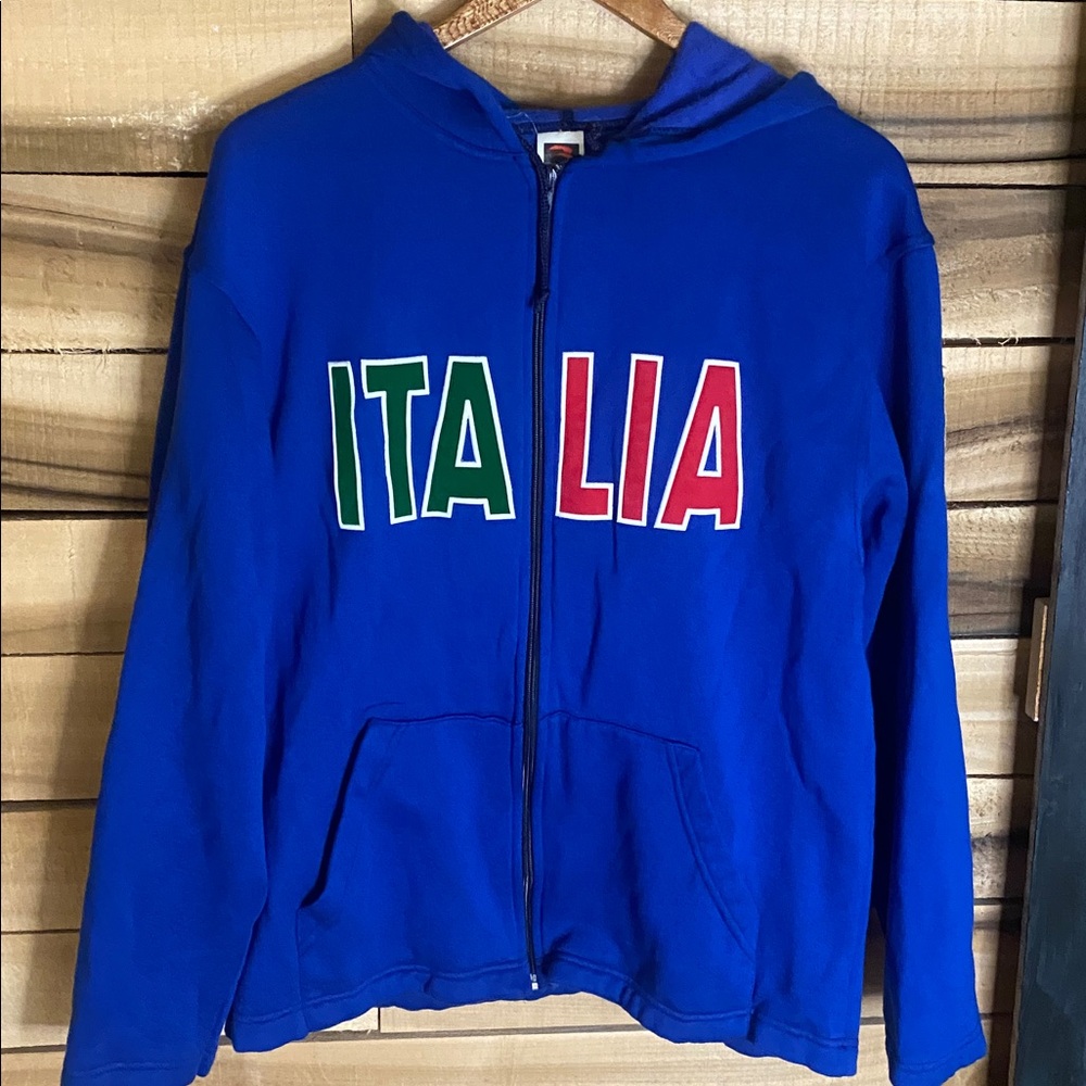 Rook Blue Italia Zip-Up Hoodie size XL velour lettering